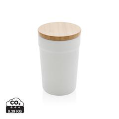 Vue Mug 300ml en PP recyclé GRS avec couvercle en bambou de couleur blanc| Krokrodeal