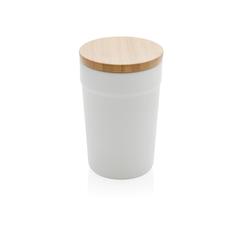 Vue Mug 300ml en PP recyclé GRS avec couvercle en bambou de couleur blanc| Krokrodeal