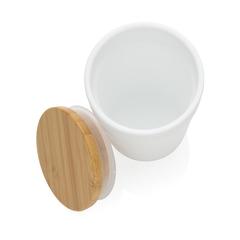 Vue Mug 300ml en PP recyclé GRS avec couvercle en bambou de couleur blanc| Krokrodeal
