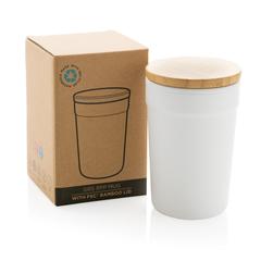Vue Mug 300ml en PP recyclé GRS avec couvercle en bambou de couleur blanc| Krokrodeal