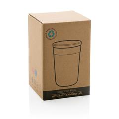 Vue Mug 300ml en PP recyclé GRS avec couvercle en bambou de couleur blanc| Krokrodeal