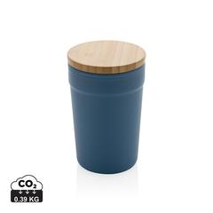 Vue Mug 300ml en PP recyclé GRS avec couvercle en bambou de couleur bleu| Krokrodeal