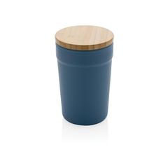 Vue Mug 300ml en PP recyclé GRS avec couvercle en bambou de couleur bleu| Krokrodeal