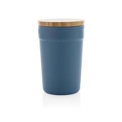 Vue Mug 300ml en PP recyclé GRS avec couvercle en bambou de couleur bleu| Krokrodeal