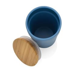 Vue Mug 300ml en PP recyclé GRS avec couvercle en bambou de couleur bleu| Krokrodeal