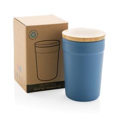 Vue Mug 300ml en PP recyclé GRS avec couvercle en bambou de couleur bleu| Krokrodeal