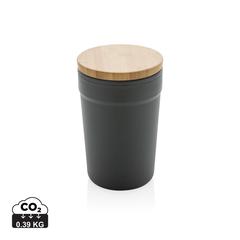 Vue Mug 300ml en PP recyclé GRS avec couvercle en bambou de couleur gris| Krokrodeal