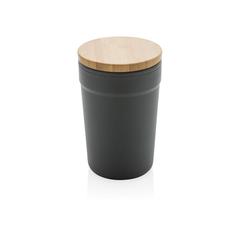 Vue Mug 300ml en PP recyclé GRS avec couvercle en bambou de couleur gris| Krokrodeal