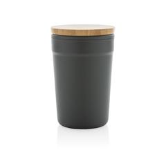 Vue Mug 300ml en PP recyclé GRS avec couvercle en bambou de couleur gris| Krokrodeal