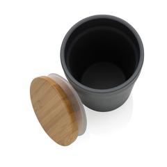 Vue Mug 300ml en PP recyclé GRS avec couvercle en bambou de couleur gris| Krokrodeal