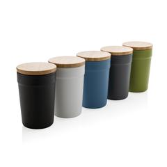 Vue Mug 300ml en PP recyclé GRS avec couvercle en bambou de couleur gris| Krokrodeal