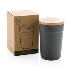 Vue Mug 300ml en PP recyclé GRS avec couvercle en bambou de couleur gris| Krokrodeal