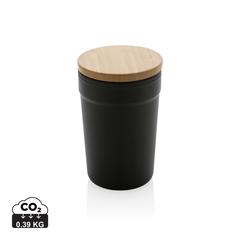 Vue Mug 300ml en PP recyclé GRS avec couvercle en bambou de couleur noir| Krokrodeal