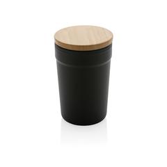Vue Mug 300ml en PP recyclé GRS avec couvercle en bambou de couleur noir| Krokrodeal