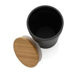 Vue Mug 300ml en PP recyclé GRS avec couvercle en bambou de couleur noir| Krokrodeal