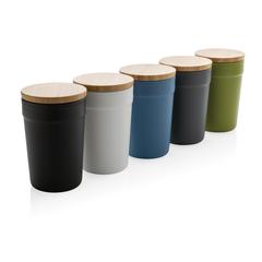 Vue Mug 300ml en PP recyclé GRS avec couvercle en bambou de couleur noir| Krokrodeal