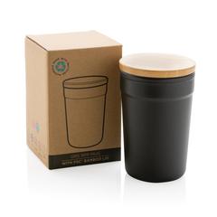 Vue Mug 300ml en PP recyclé GRS avec couvercle en bambou de couleur noir| Krokrodeal