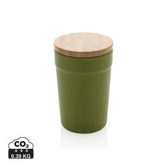 Vue Mug 300ml en PP recyclé GRS avec couvercle en bambou de couleur vert| Krokrodeal
