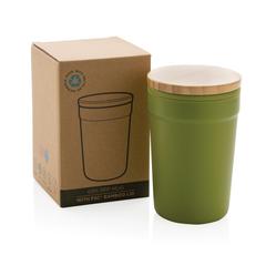 Vue Mug 300ml en PP recyclé GRS avec couvercle en bambou de couleur vert| Krokrodeal