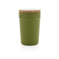 Vue Mug 300ml en PP recyclé GRS avec couvercle en bambou de couleur vert| Krokrodeal