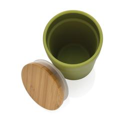 Vue Mug 300ml en PP recyclé GRS avec couvercle en bambou de couleur vert| Krokrodeal