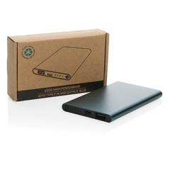 Vue Powerbank 4000mAh en plastique recyclé/aluminium RCS de couleur bleu| Krokrodeal