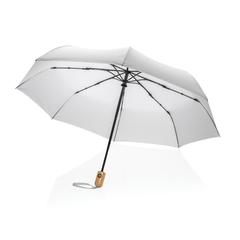 Vue Parapluie 21" automatique rPET 190T et bambou Impact AWARE™ de couleur blanc| Krokrodeal