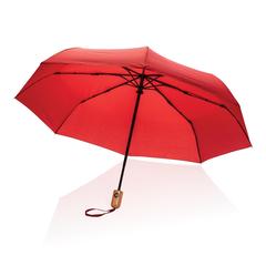 Vue Parapluie 21" automatique rPET 190T et bambou Impact AWARE™ de couleur rouge| Krokrodeal