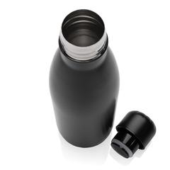 Vue Bouteille d'eau en acier inox recyclé certifié RCS Eureka de couleur noir| Krokrodeal