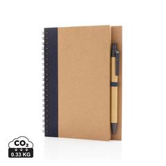 Vue Cahier à spirales kraft avec stylo de couleur bleu| Krokrodeal
