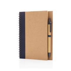 Vue Cahier à spirales kraft avec stylo de couleur bleu| Krokrodeal
