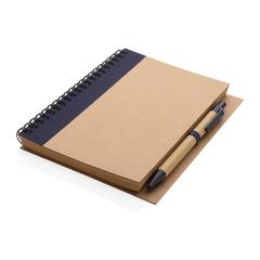 Vue Cahier à spirales kraft avec stylo de couleur bleu| Krokrodeal