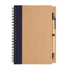 Vue Cahier à spirales kraft avec stylo de couleur bleu| Krokrodeal
