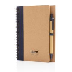 Vue Cahier à spirales kraft avec stylo de couleur bleu| Krokrodeal
