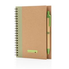 Vue Cahier à spirales kraft avec stylo de couleur vert| Krokrodeal