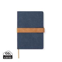 Vue VINGA Carnet de notes en toile recyclée RCS Bosler de couleur bleu| Krokrodeal