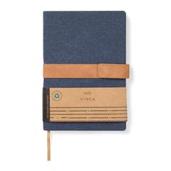 Vue VINGA Carnet de notes en toile recyclée RCS Bosler de couleur bleu| Krokrodeal