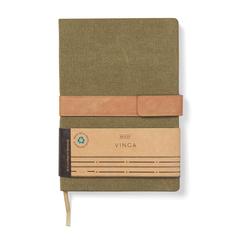 Vue VINGA Carnet de notes en toile recyclée RCS Bosler de couleur vert| Krokrodeal