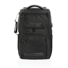 Vue Sac à dos ordinateur Swiss Peak Voyager en rPET AWARE™ de couleur noir| Krokrodeal