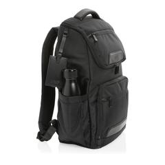 Vue Sac à dos ordinateur Swiss Peak Voyager en rPET AWARE™ de couleur noir| Krokrodeal