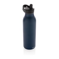 Vue Bouteille d'eau 500ml fliptop en acier RCS Avira Ara de couleur bleu| Krokrodeal