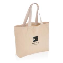 Vue Grand sac tote en toile 240 g/m² recyclée non teintée Aware™ de couleur marron| Krokrodeal