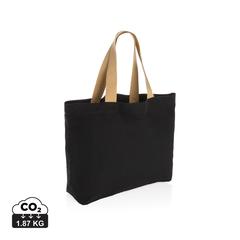 Vue Grand sac tote en toile 240 g/m² recyclée non teintée Aware™ de couleur noir| Krokrodeal