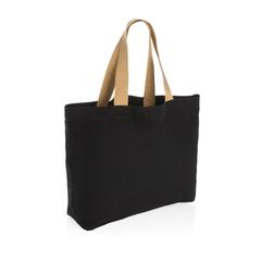 Vue Grand sac tote en toile 240 g/m² recyclée non teintée Aware™ de couleur noir| Krokrodeal