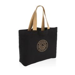 Vue Grand sac tote en toile 240 g/m² recyclée non teintée Aware™ de couleur noir| Krokrodeal