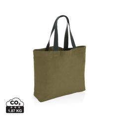 Vue Grand sac tote en toile 240 g/m² recyclée non teintée Aware™ de couleur vert| Krokrodeal