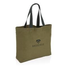 Vue Grand sac tote en toile 240 g/m² recyclée non teintée Aware™ de couleur vert| Krokrodeal