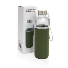 Vue Bouteille en verre avec housse en néoprène de couleur vert| Krokrodeal