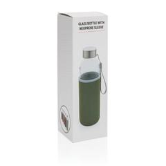 Vue Bouteille en verre avec housse en néoprène de couleur vert| Krokrodeal