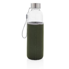 Vue Bouteille en verre avec housse en néoprène de couleur vert| Krokrodeal